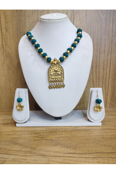 Cotton Balls And Golden Pendant Combine Handcrafted Jewellery (KR455)